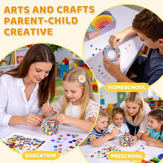 ONE TO FOUR Kids Craft Kit Mosaic Stained Glass Candle Holder - Image 4