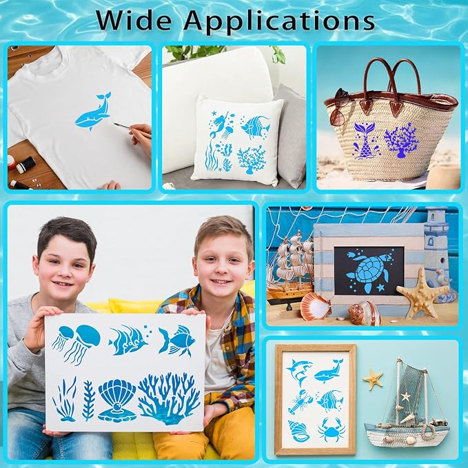 80 Pcs 3 x 3 Inch Stencils for Painting on Wood, Reusable Sea Ocean Creatures - Image 4