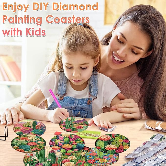 ijbnhd 8 Pcs Cactus Diamond Art Coasters Kit Diamond Painting Coasters | Cactus - Image 4