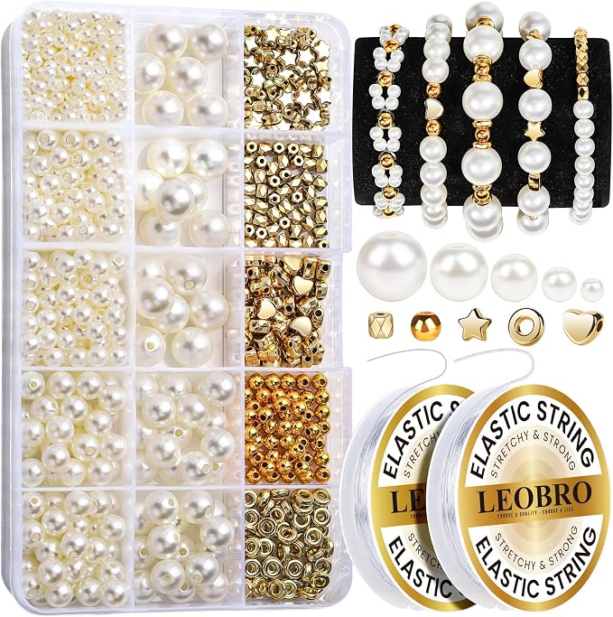 LEOBRO Pearl Beads for Bracelets, Bracelet Bead Kits, Small Pearl Beads and by LEOBRO