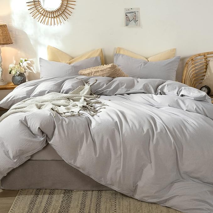 MooMee Bedding Duvet Cover Set 100% Washed Cotton Linen Like Textured by MOOMEE