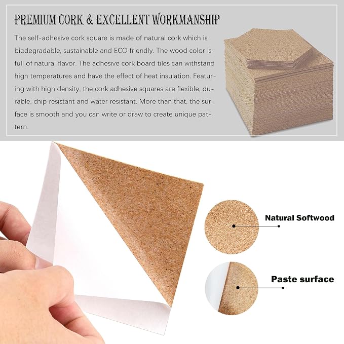 Self-Adhesive Cork Square, Allazone 120 Pack 10 x 10CM Cork Backing Sheets - Image 5