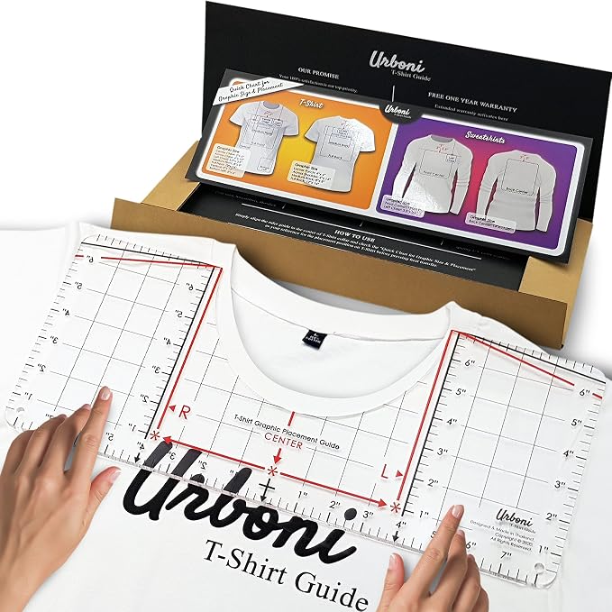 Tshirt Ruler Guide for Vinyl Alignment, Shirt Measurement Tool Placement Center by UrboniT-ShirtRulerGuide