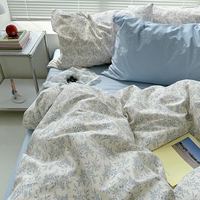 mixinni Blue Floral Duvet Cover Twin XL Size by mixinni