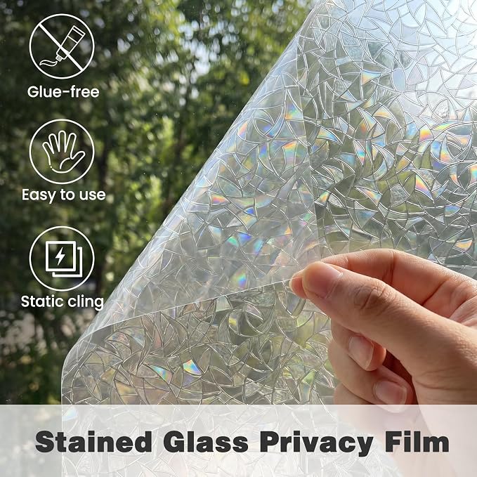 Stained Glass Window Privacy Film, 3D Rainbow Static Cling, Non-Adhesive UV - Image 7