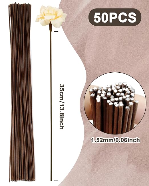 50 PCS FIVEIZERO 16 Gauge Brown Floral Wire Stems - Image 2