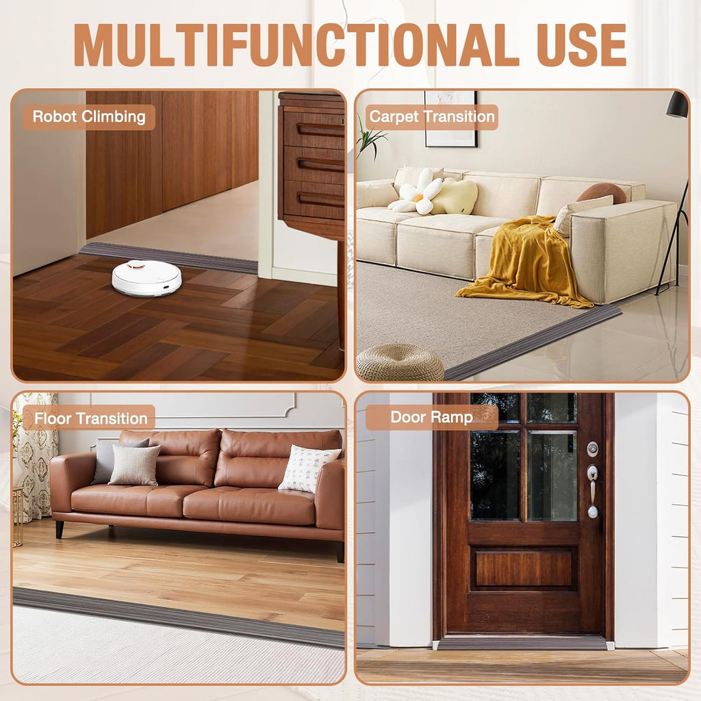 Floor Transition Strip Self Adhesive Vinyl Door Threshold for Doorways Carpet Edging Trim Overlap Edge Reducer for Laminate Floor, Carpet, Tile (Grayish Brown Wood Grain, 2/5" to 3/5", 6.6Ft)