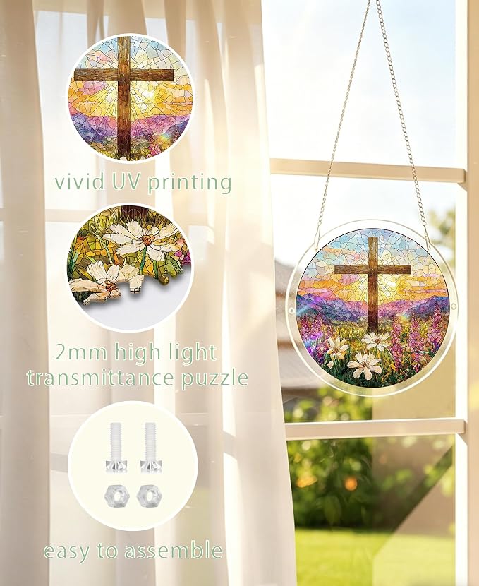 Acrylic Puzzle Suncatcher, Morning Cross Flower Field Sun Catcher - Image 7