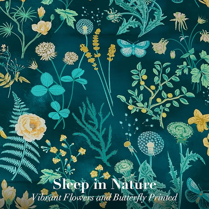 Yiran Queen Comforter Set 7 Piece, Teal Green Floral Bedding Set, Bed in a Bag - Image 4