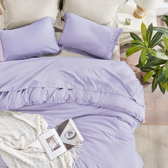 Andency Comforter King Size Bed Set Lavender, All Season Soft Tassel Bed Set - Image 6