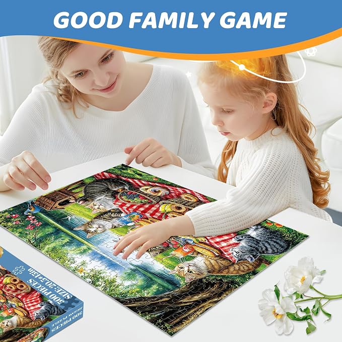 500 Piece Puzzles for Adults, Cat Family Dinner Large Piece Jigsaw Puzzle for - Image 7