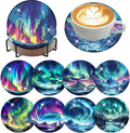 8 Pack Diamond Art Coasters, Northern Lights Diamond Painting Coasters Kits | by Zythron
