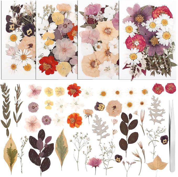 100 Pcs Dried Pressed Flowers, Real Natural Dried Wildflowers Leave by Ovveroche