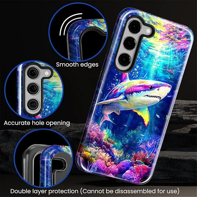 for Samsung Galaxy S23 Case, Colorful Ocean Sharks Pattern Glossy 2 in 1 - Image 5