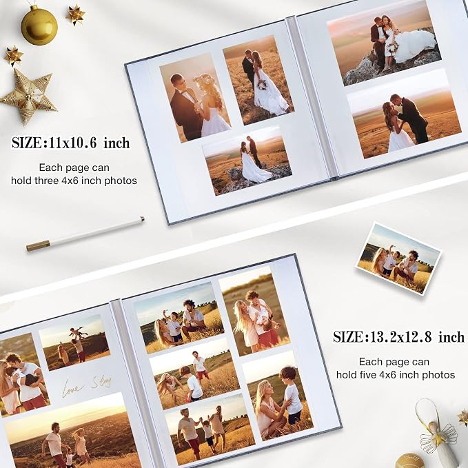 potricher Large Photo Album Self Adhesive 4x6 5x7 8x10 Pictures Linen Cover 80 - Image 3