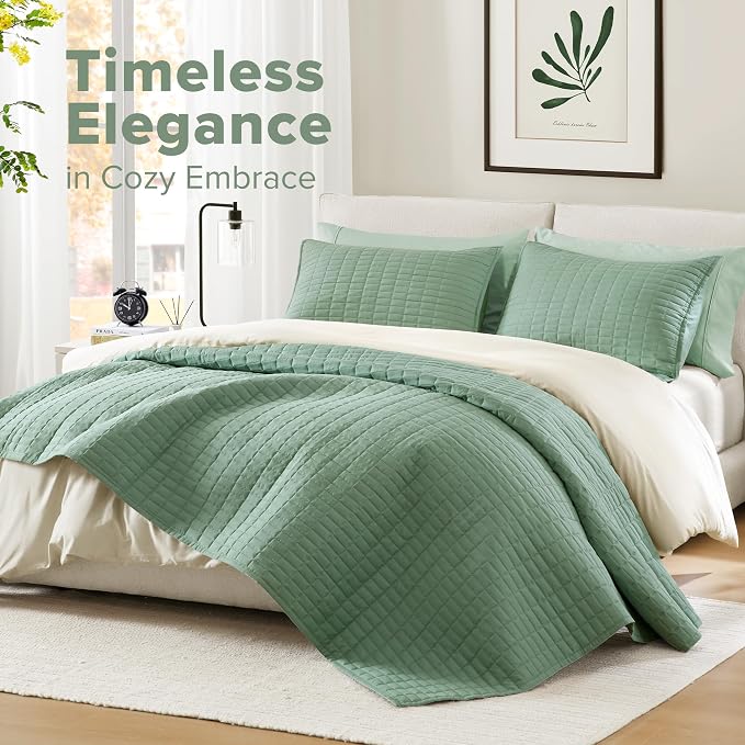 Comfort Spaces Sage Green Oversized King Quilt Set 120"x118" Bedspread Quilted - Image 2