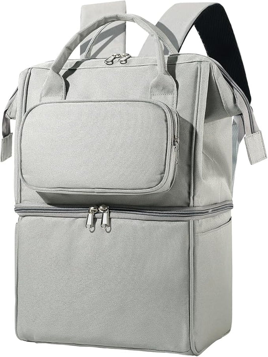Insulated Bottle Cooler Bag, Holds 6×9oz, 18L Large 2-n-1 Backpack Lunch Bag for Nursing, Work, Daycare (Gray)