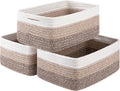3 Pack Small Storage Baskets for Organizing, Cute Woven Decorative Gift Baskets for Shelves, Mini Closet Organizer Bins with Handles-13''Lx8.66''Wx5.11''H-Brown White