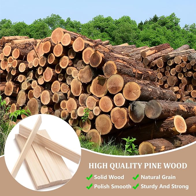 Wooden Dowels for Crafts, Wood Strips Trim Wood Slats Planks for Wall 1/4" × 2" - Image 5