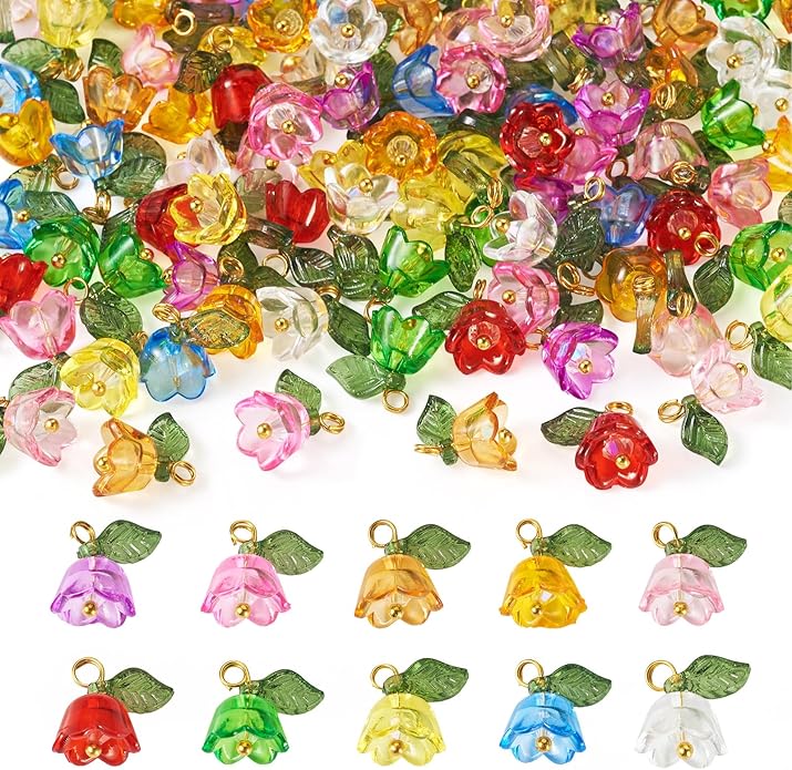 Cheriswelry 100pcs Flower Bracelet Charms Leaf Flower Acrylic Dangle Pendants by Cheriswelry