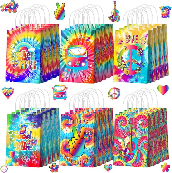Kolldenn 24 Pcs Tie Dye Party Favor Bags Hippie Goodie Gift Paper Bags by Unknown