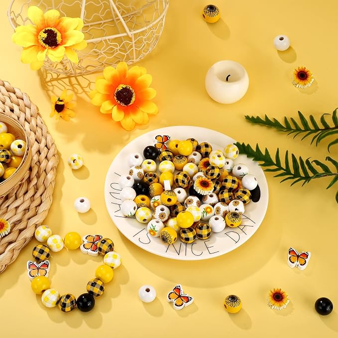 Qunclay 200 Pcs Sunflower Beads Summer Wooden Beads - Image 3