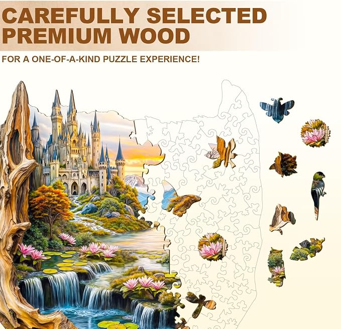 Wooden Puzzles for Adults Fantasy Castle Waterfall Driftwood Puzzles 180 Pieces - Image 3