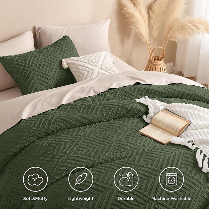 Andency Olive Green Oversized King Comforter 120"x120", 3 Pieces Super King - Image 4
