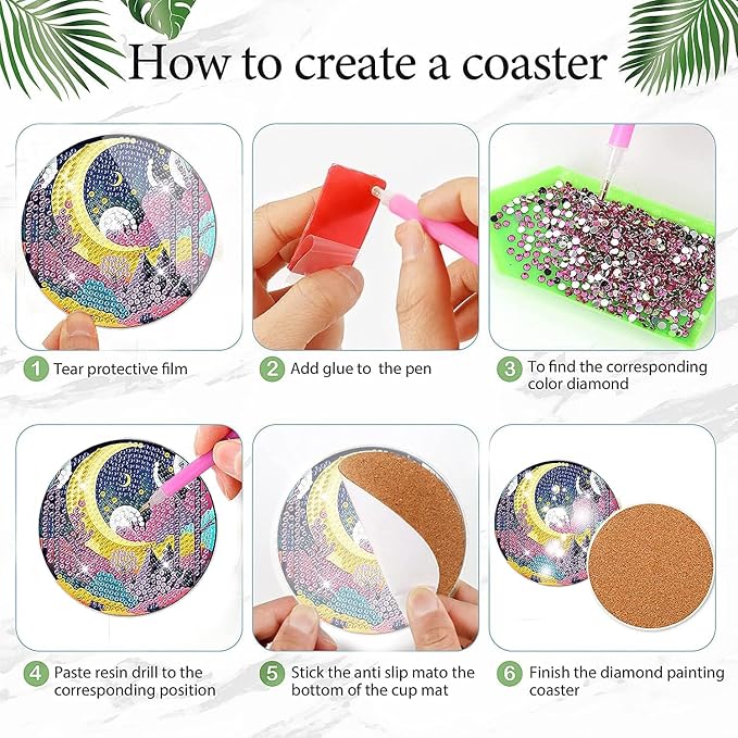 EWJRNSF 8 PCS Diamond Art Coasters Kit, Small Diamond Painting Coasters - Image 3