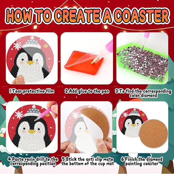 DOZEEZOP 6-Pack Diamond Art Coaster Kit - Image 3