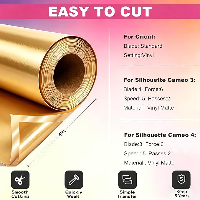 Gold Permanent Vinyl for Cricut Cutting Machine, Waterproof, Durable Gold Vinyl - Image 3