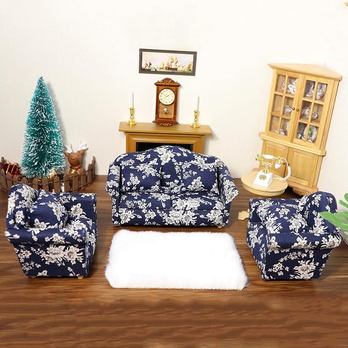 Dollhouse Couch with Pillow 1 12 Scale Miniature Sofa Arm Chair Living Room - Image 6