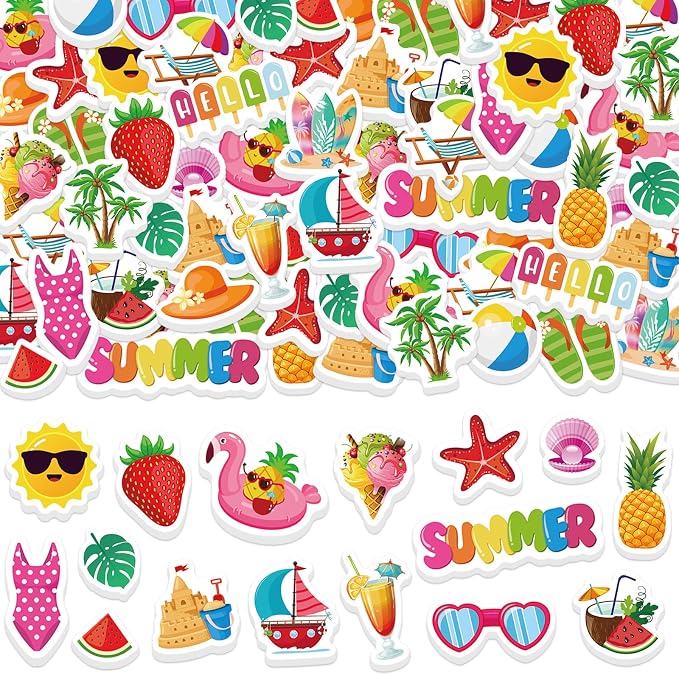 300Pcs Summer Foam Stickers, Colorful Self-Adhesive Summer Pool Beach Stickers by Bonieset