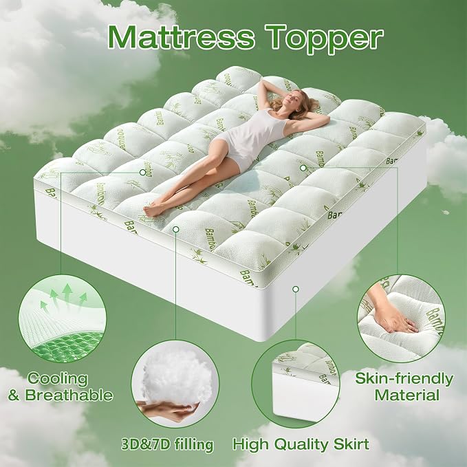 Mattress Topper Full Size Viscose Derived from Bamboo, Thick Soft Pillow Top - Image 2