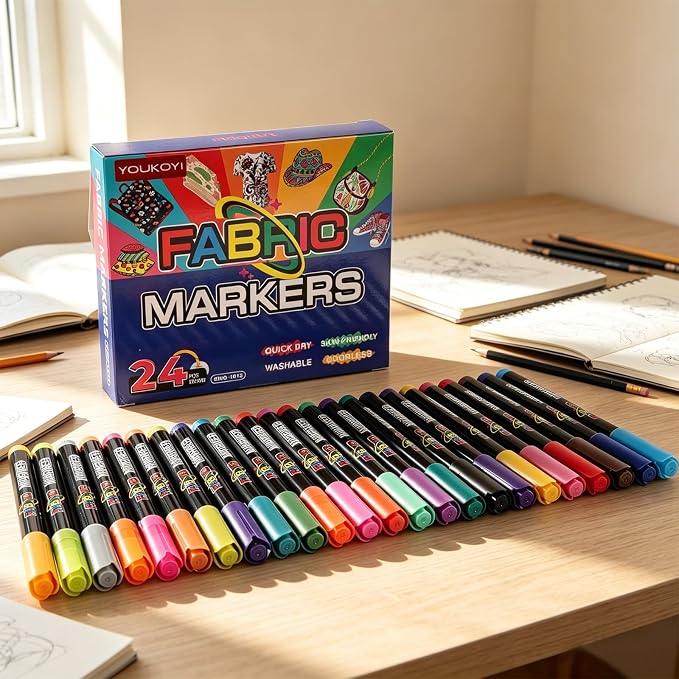 YOUKOYI Fabric Markers, 24Colors Acrylic Paint Pens, Fabric Decorating Kits No - Image 3
