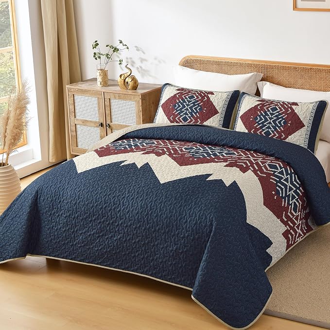 Dintszyayue Queen Quilt Set 3 Piece Boho Aztec Texture Bedspread Coverlet Set - Image 5