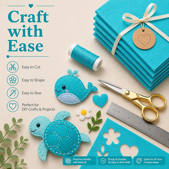 Teal Blue Large Felt Fabric 36" x 36", 1mm Stiff Felt Sheet, Nonwoven Fabric - Image 5