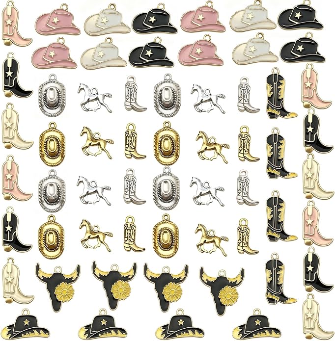 Western Cowboy & Cowgirl Charms, Boot Gun Hat Horse Cactus Trinkets by stino