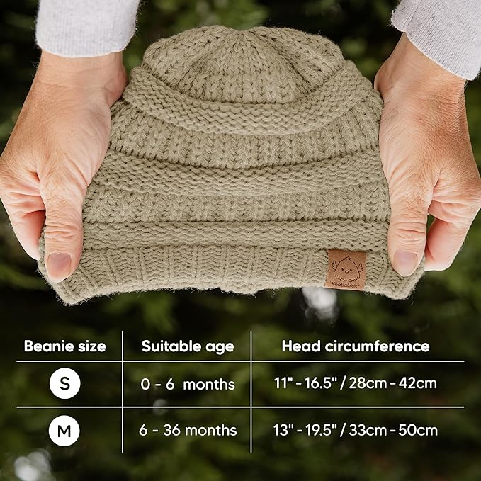 3-Pack Baby Beanies for Boys, Girls - Stretchy Knit Baby Hats, Cute Newborn & Toddler Winter Hat, Soft & Warm Infant Beanie 6-36 Months (Latte, M)