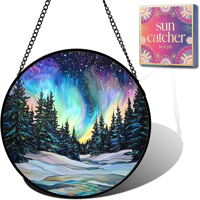 Northern Lights Acrylic Suncatcher Faux Stained Glass Window Hanging 7.8" | by Unknown