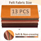 XSEINO 13 Rolls 8"x35" 1.4mm Thick Soft Felt Fabric Sheet 13 Assorted Dark - Image 3