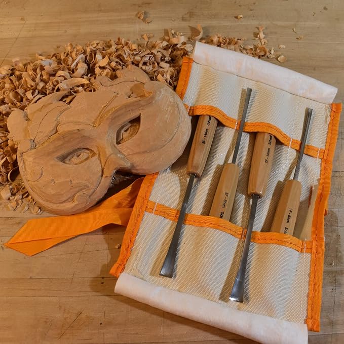 Hand-Sharpened Wood Carving Tools Set of 4 Fishtail Chisels and Gouges - Image 8
