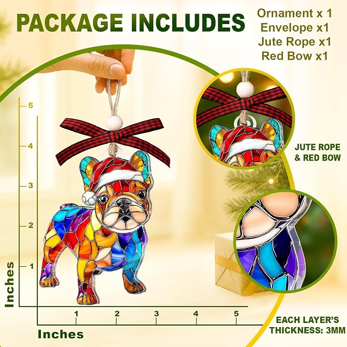 French Bulldog Ornament – Faux Stained Glass Frenchie Christmas Ornament - Image 2