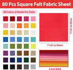 80 PCS Wool Blend Felt Sheets for Crafts 2 mm Thickness, 40 Color 11.8 x 11.8 - Image 2