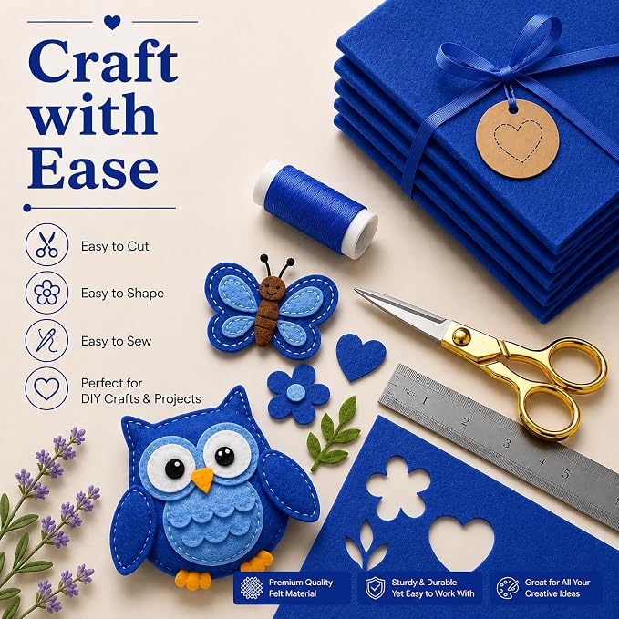 Royal Blue Large Felt Fabric 36" x 36", 1mm Stiff Felt Sheet, Nonwoven Fabric - Image 5