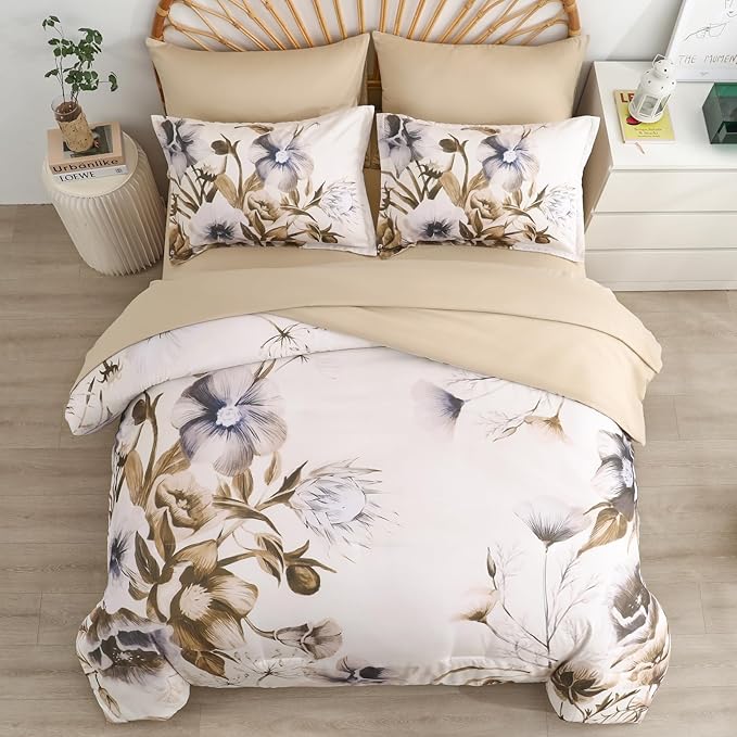 Luxudecor Floral Comforter Set Queen Size 7 Piece, Elegant Floral Comforter - Image 3