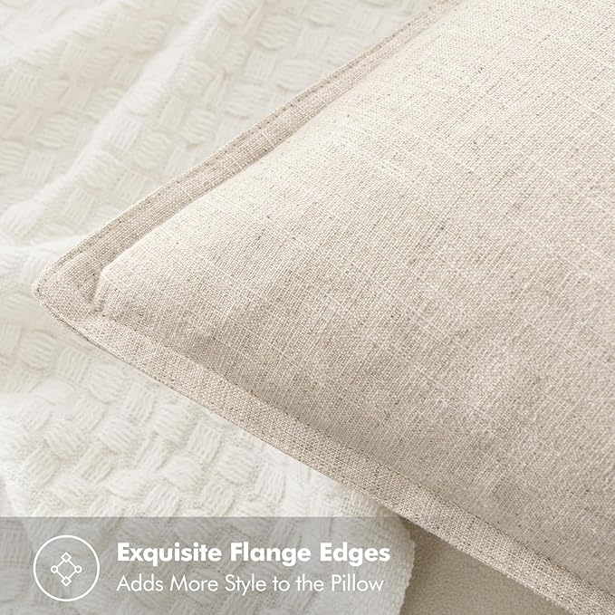 MIULEE Decorative Linen Euro Sham Pillow Covers 28x28 Inch Natural Beige Boho - Image 2