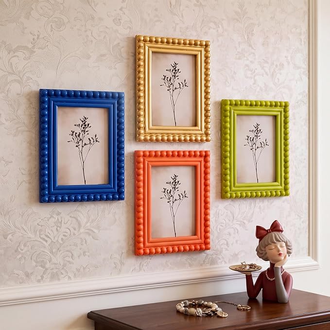 4 Pack 5 x 7 Picture Frame, Wood Beaded Boho Photo Frame, Vintage Photo Display - Image 8