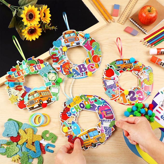Hollowfly 48 Sets Back to School Craft Kits DIY Wreath Hanging Ornaments Decor - Image 2