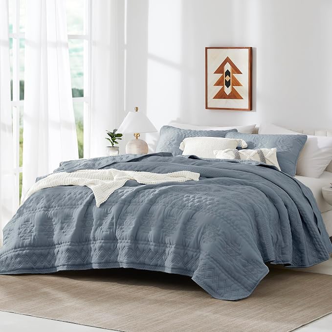 WDCOZY Boho Blue Grey Twin Quit Size Bedding Sets - Image 2